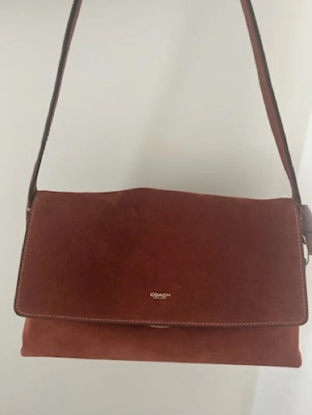 Coach Men’s Suede Messenger Bag in Chestnut